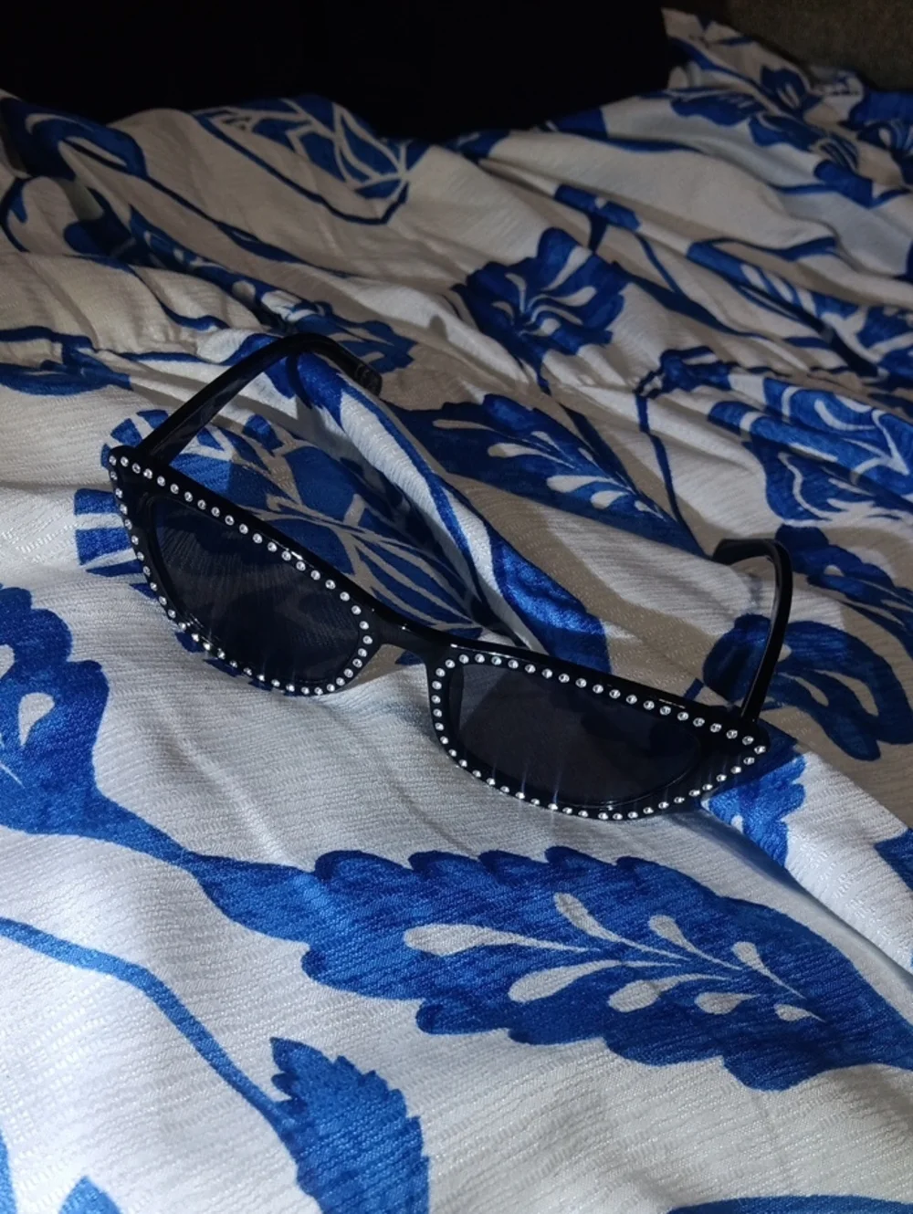Steve Madden Rhinestone Trim Black Cat-Eye Sunglasses